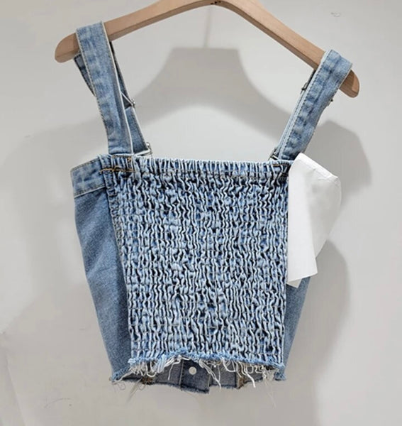 Women Color Fashion Button Up Denim Vest Top