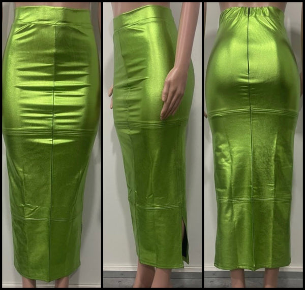 Women Sexy Green PU Fashion Maxi Skirt