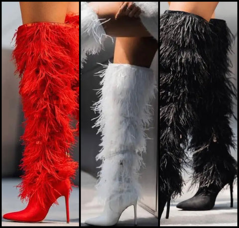 Women Color Fashion Faux Fur Knee High Boots