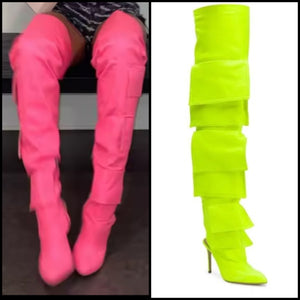 Women Leather Fashion Pocket Over The Knee Boots
