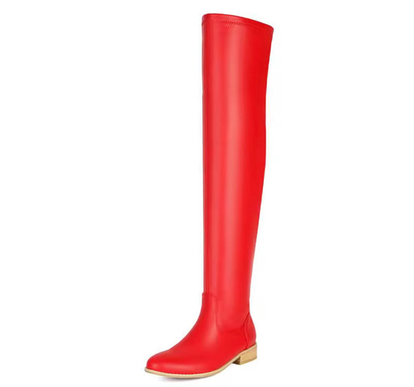Women Color Over The Knee Flat Fashion Faux Leather Boots