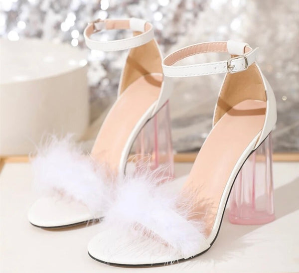 Women Fashion Feather Open Toe Transparent Heel Sandals