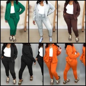 Women Solid Color Fashion Button Up Full Sleeve Two Piece Pant Set