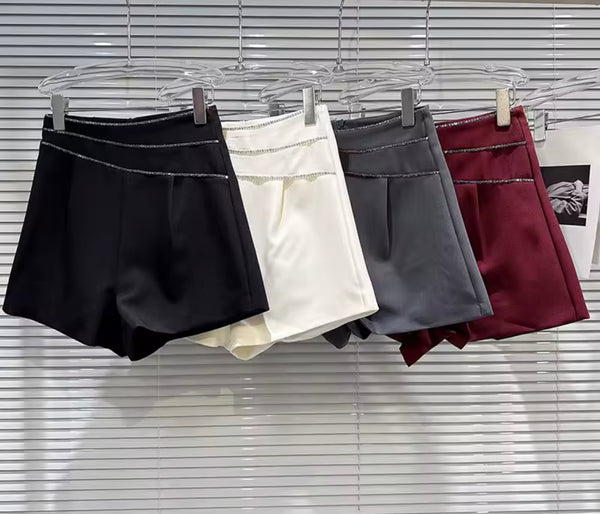 Women Color Fashion Rhinestone Chain Shorts