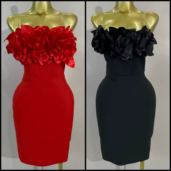 Women Sexy Floral Strapless Bandage Dress