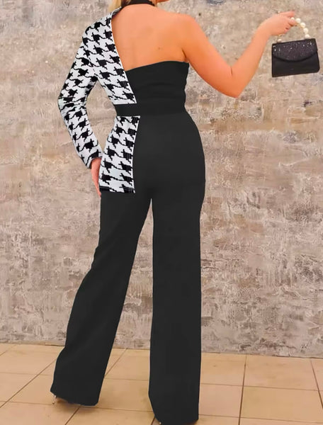 Women Fashion One Shoulder Blazer Jumpsuit