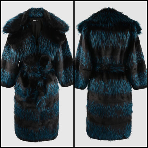 Women Fashion Color Patchwork Faux Fur Warm Trench Jacket