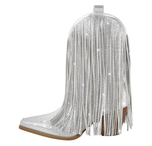 Women Fashion Bling Tassel Western Boots