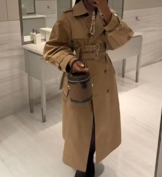 Women Fashion Khaki Buckle Long/Short Jacket