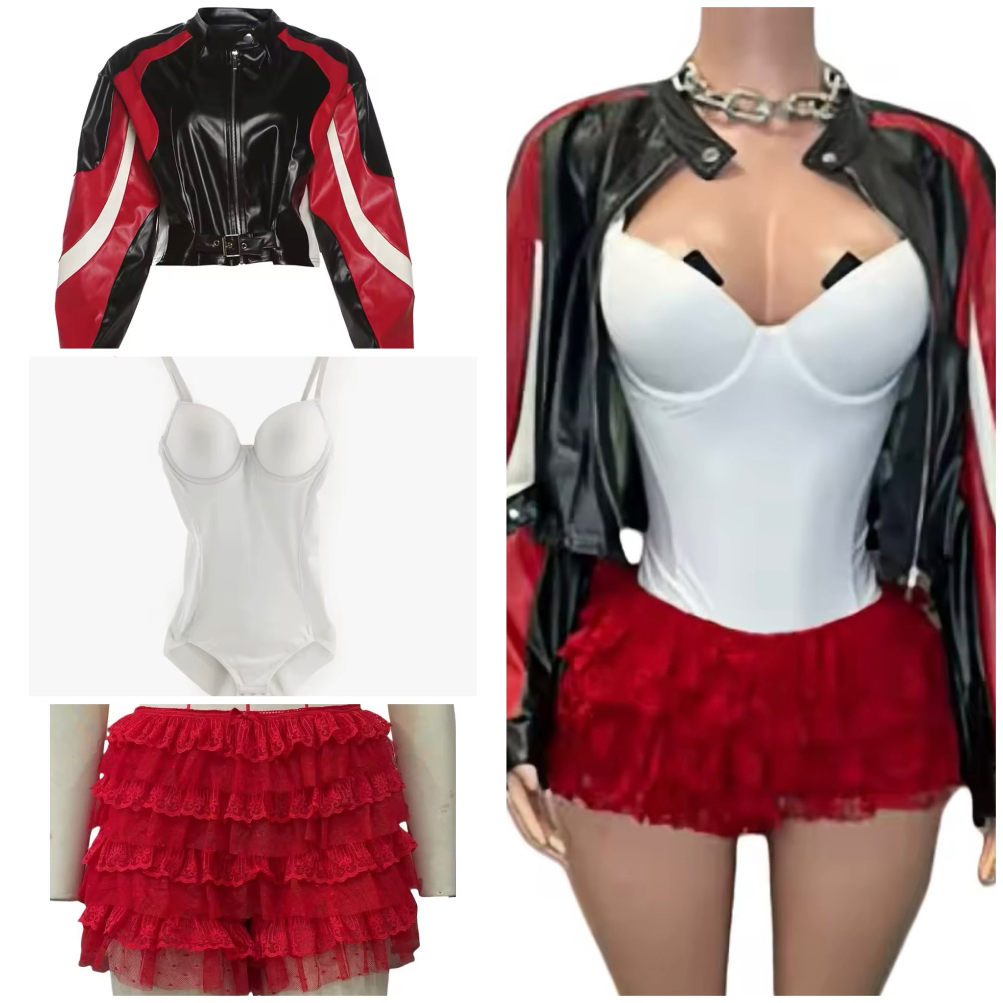 Women Fashion Striped Jacket Three Piece Ruffled Short Set