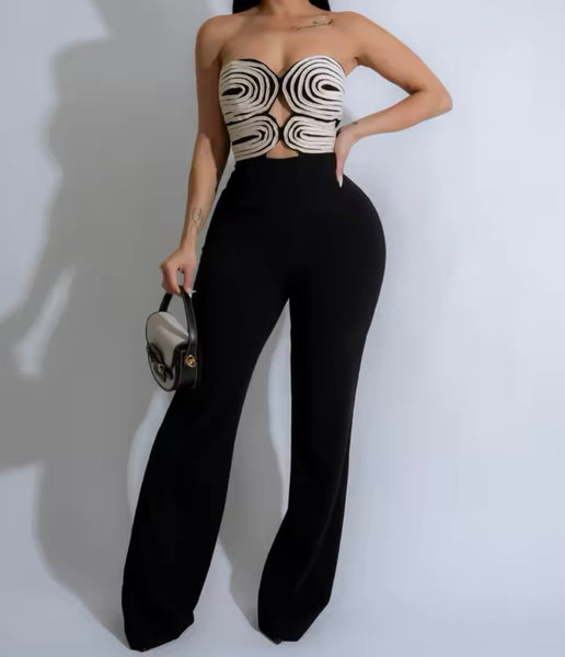 Women Black Sexy Strapless Jumpsuit