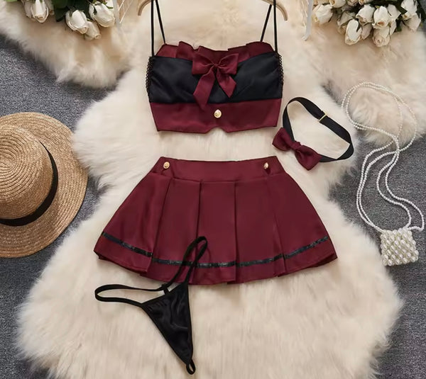 Women Sexy Color Patchwork Choker Four Piece Lingerie Set
