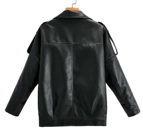 Women Zipper Fashion Faux Leather Jacket