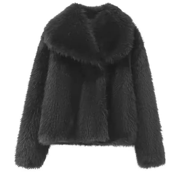 Women Color Fashion Faux Fur Warm Jacket