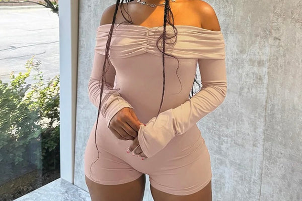 Women Sexy Solid Color Off The Shoulder Full Sleeve Romper