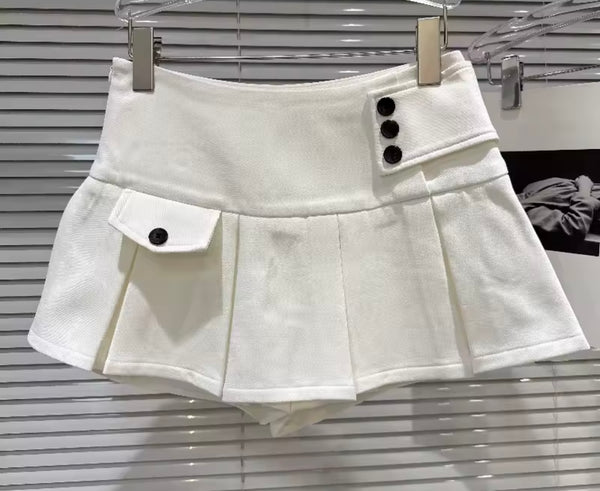 Women Button Pocket Sexy Fashion Pleated Skirt