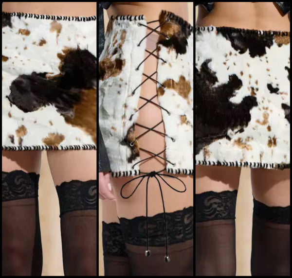 Women Animal Print Sexy Cut Out Lace Up Skirt