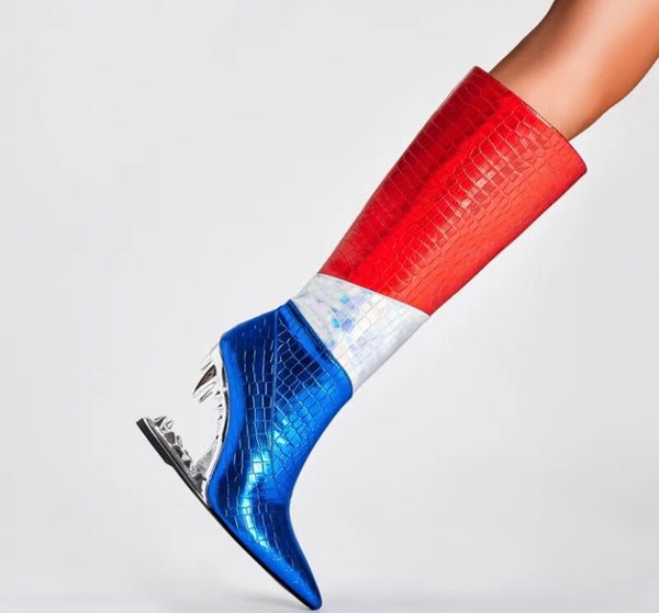 Women Fashion PU Multicolored Platform Wedge Knee High Boots