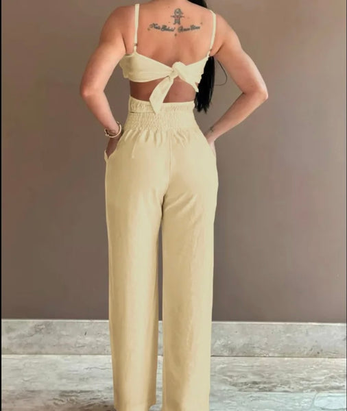 Women Sleeveless Floral Solid Color Sexy Fashion Jumpsuit
