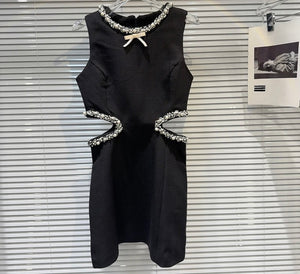 Women Sexy Sleeveless Beaded Bling Cut Out Dress