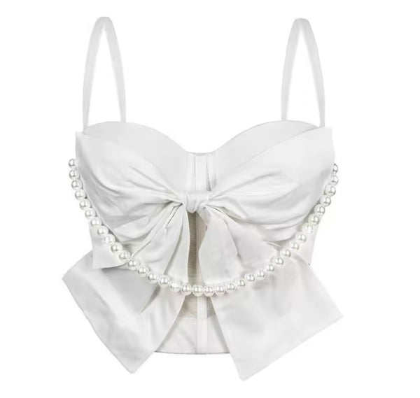 Women Pearl Bow Sleeveless Fashion Tank Top