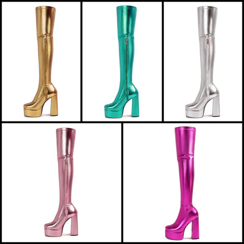 Women Fashion Color PU Platform Thigh High Boots