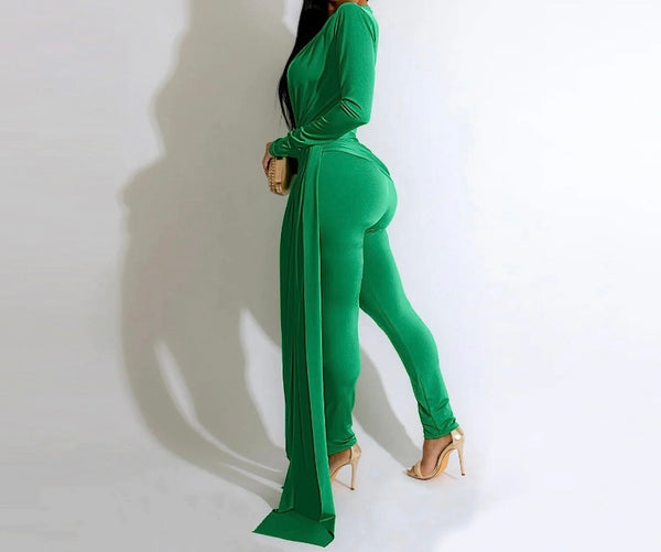 Women Sexy Deep V-Neck Full Sleeve Asymmetrical Jumpsuit