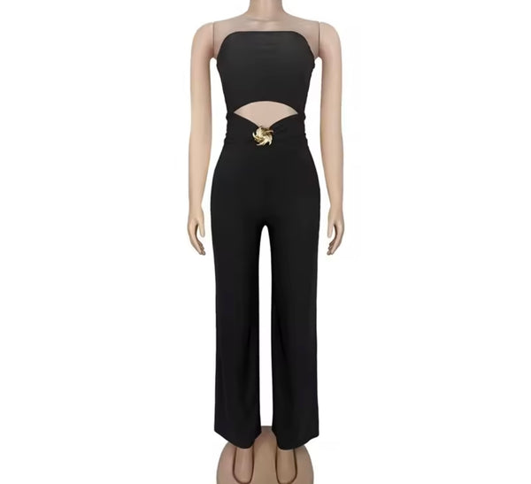 Women Sexy Strapless Cut Out Fashion Jumpsuit