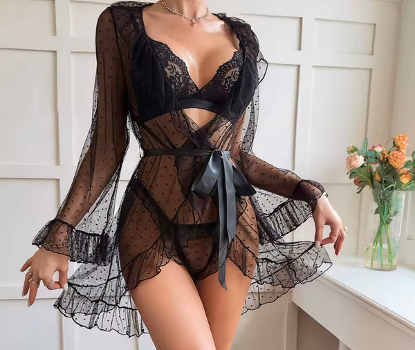 Women Sexy Lace Three Piece Lingerie Set