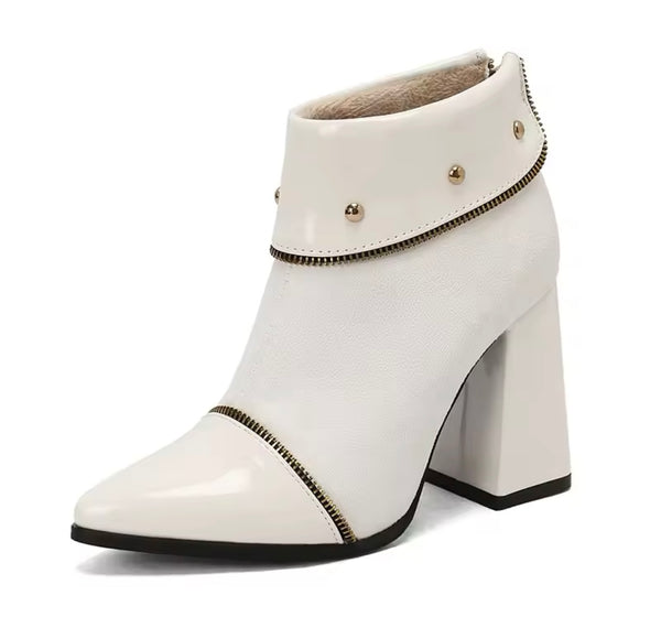 Women Fashion PU Suede Zipper High Heel Ankle Boots