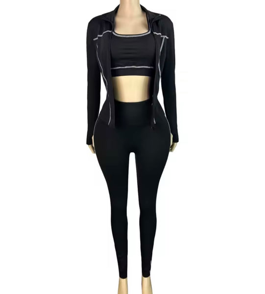 Women Color Striped Fashion Three Piece Tracksuit Pant Set