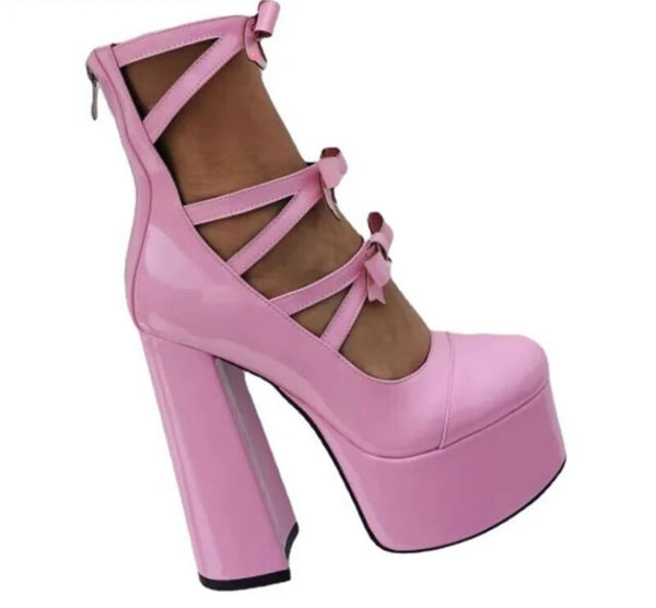 Women Fashion Pink Platform Bow High Heels