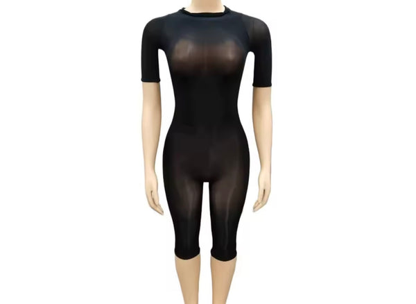 Women Sexy See Through Mesh Short Sleeve Romper