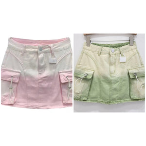 Women Fashion Color Patchwork Cargo Denim Skirt