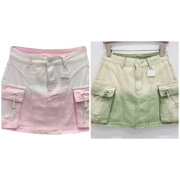 Women Fashion Color Patchwork Cargo Denim Skirt