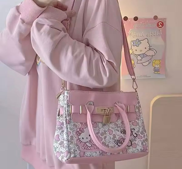 Women Fashion Pink Hello Kitty Faux Leather Handbag Purse