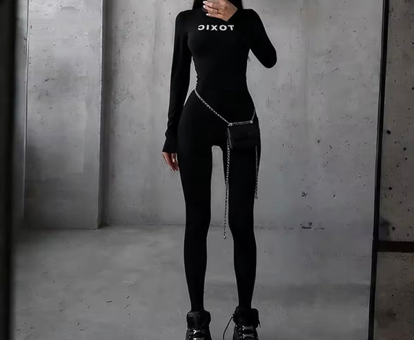 Women Fashion Black Toxic Print Full Sleeve Jumpsuit