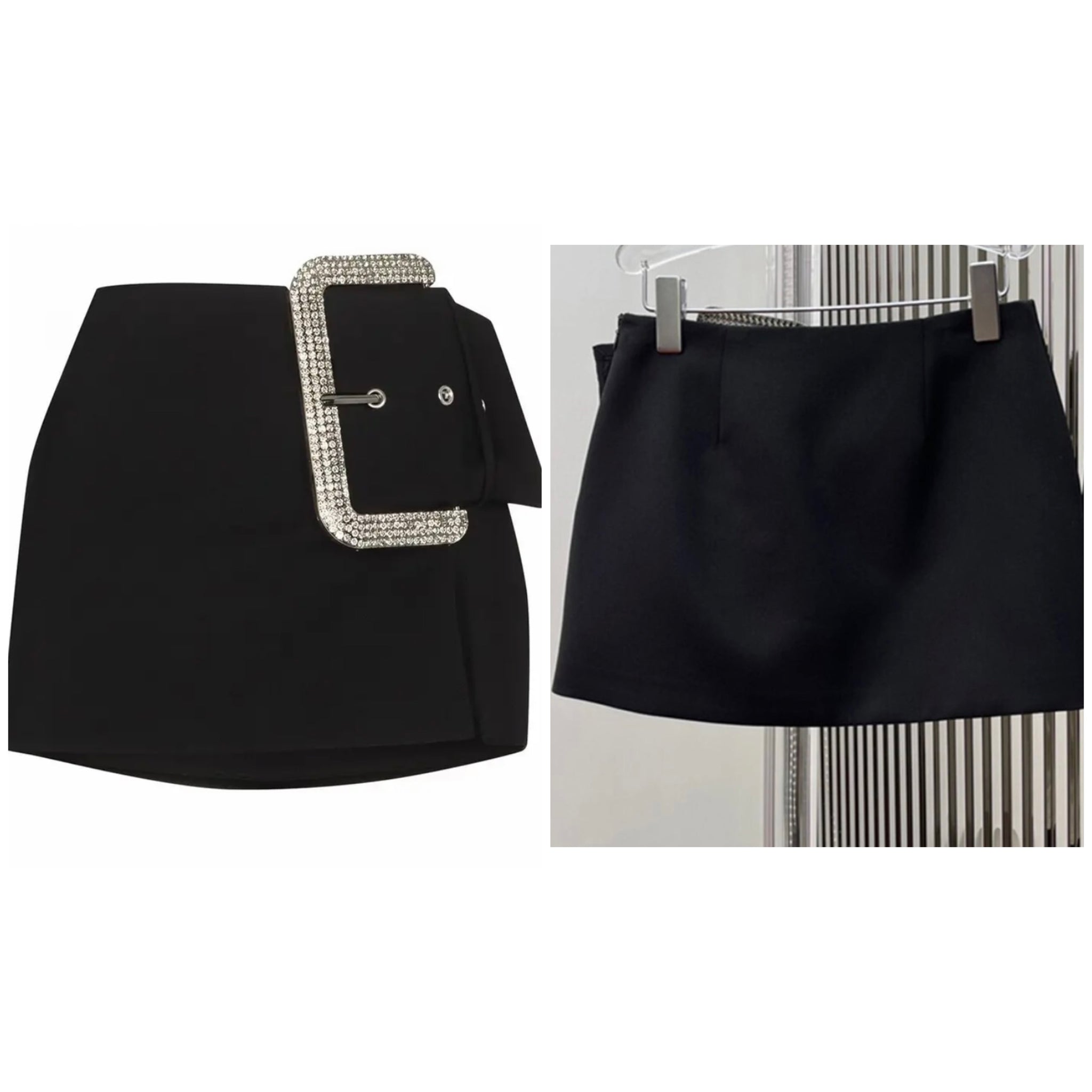 Women Fashion Black Big Bling Buckled Skirt