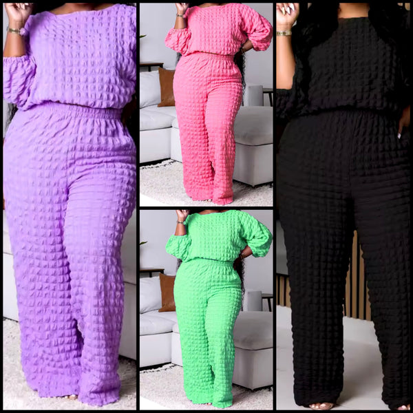 Women Fashion Solid Color Full Sleeve Plus Size Two Piece Pant Set