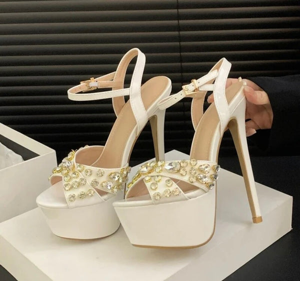 Women Fashion Crystal Platform Ankle Strap Sandals