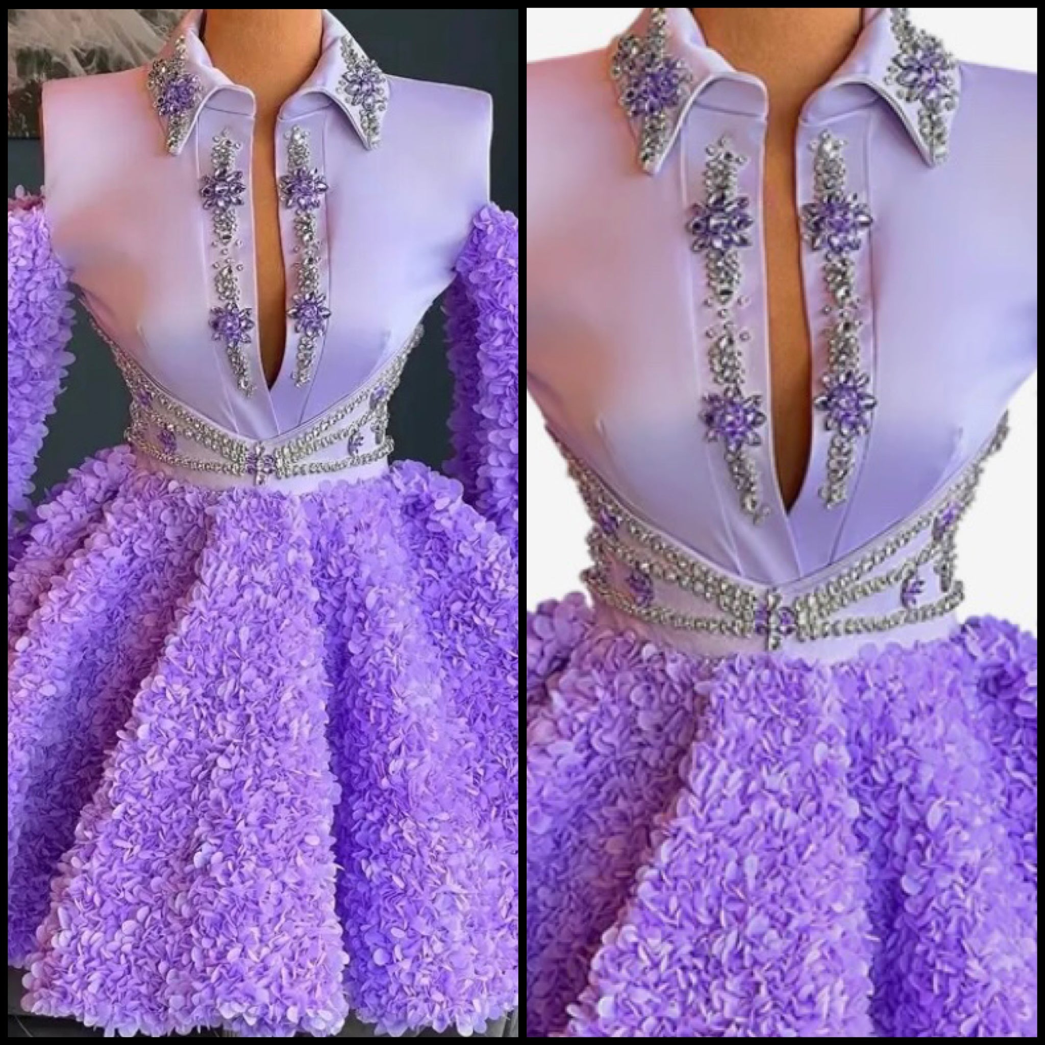 Women Sexy Purple Bling Crystal Full Sleeve Floral Dress