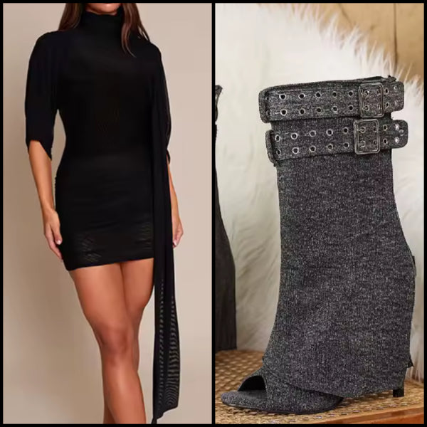Women Fashion Open Toe Buckled High Heel Ankle Boots
