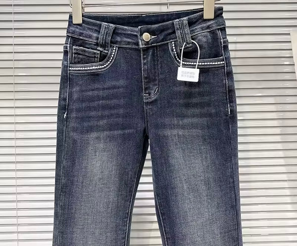 Women Blue Fashion Boot Cut Stitched Denim Pants