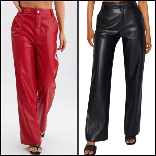 Women Color Fashion Faux Leather Pants