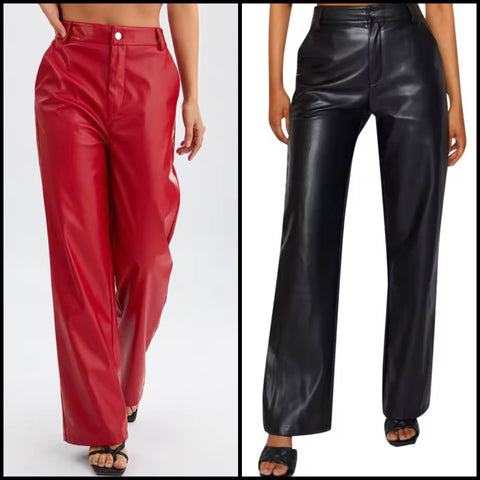 Women Color Fashion Faux Leather Pants