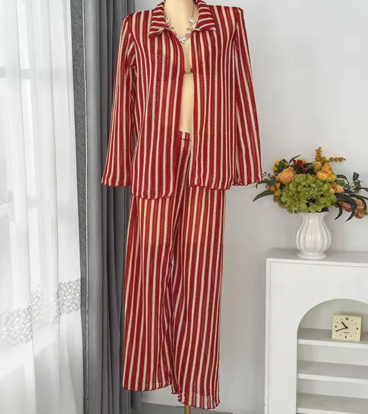 Women Sexy Color Striped Bikini Cover Up Set