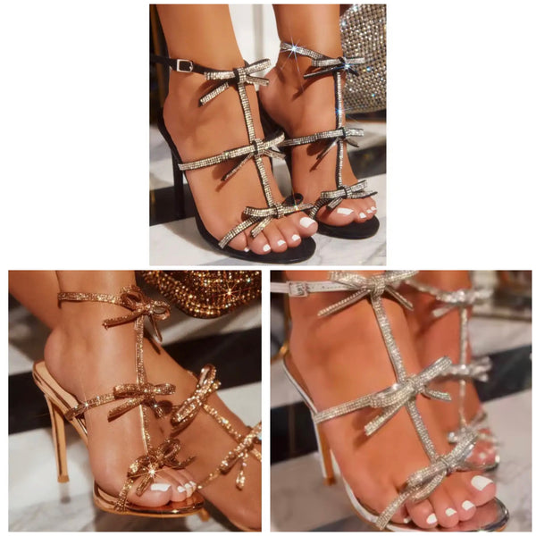 Women Fashion Bling Bow Open Toe High Heel Sandals