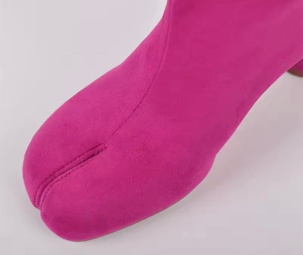 Women Fashion Split Toe Chunky Heel Drawstring Ankle Boots