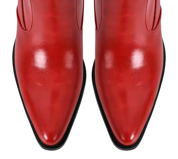 Women Red Fashion Faux Leather Knee High Western Boots