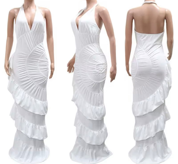 Women Sexy Halter Sleeveless Ruffled Maxi Dress